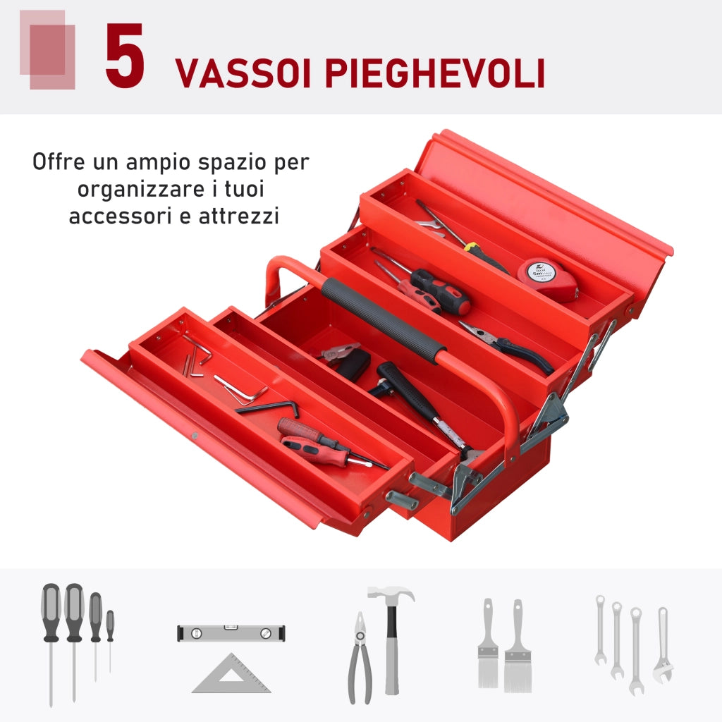 Cassettiera Porta Attrezzi in Metallo Pieghevole ¨C Zephmum ¨C Rosso, 5 Vassoi, 3 Ripiani