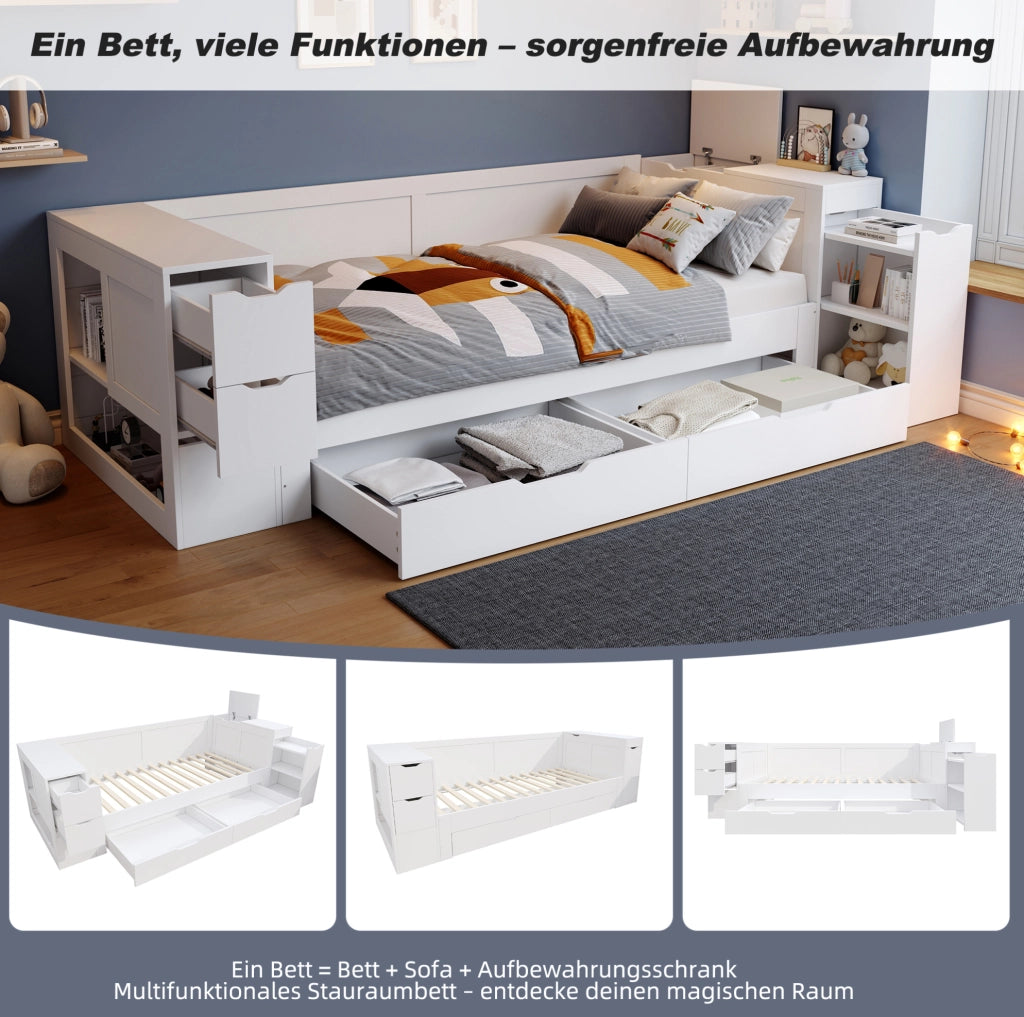 Letto singolo per bambini 90x200 cm con cassetto e comodino