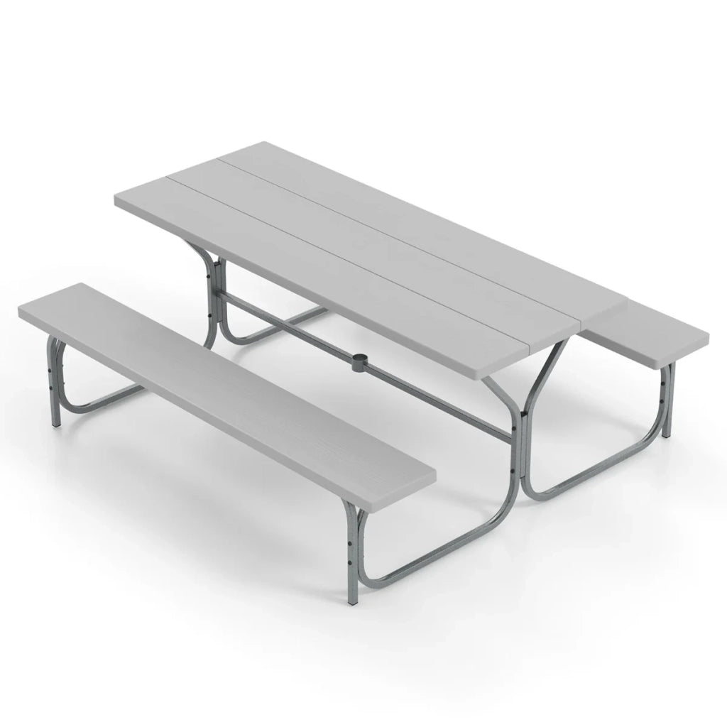 Set tavolo e panca da picnic 183 x 161 x 76 cm spazioso e resistente adatto per uso esterno in HDPE grigio 20_0020782