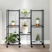 Portafiori con Ruote-Supporto per Piante Mobile-Rastrelliera per Fiori 83x25x83,5 cm Ferro Nero 834896