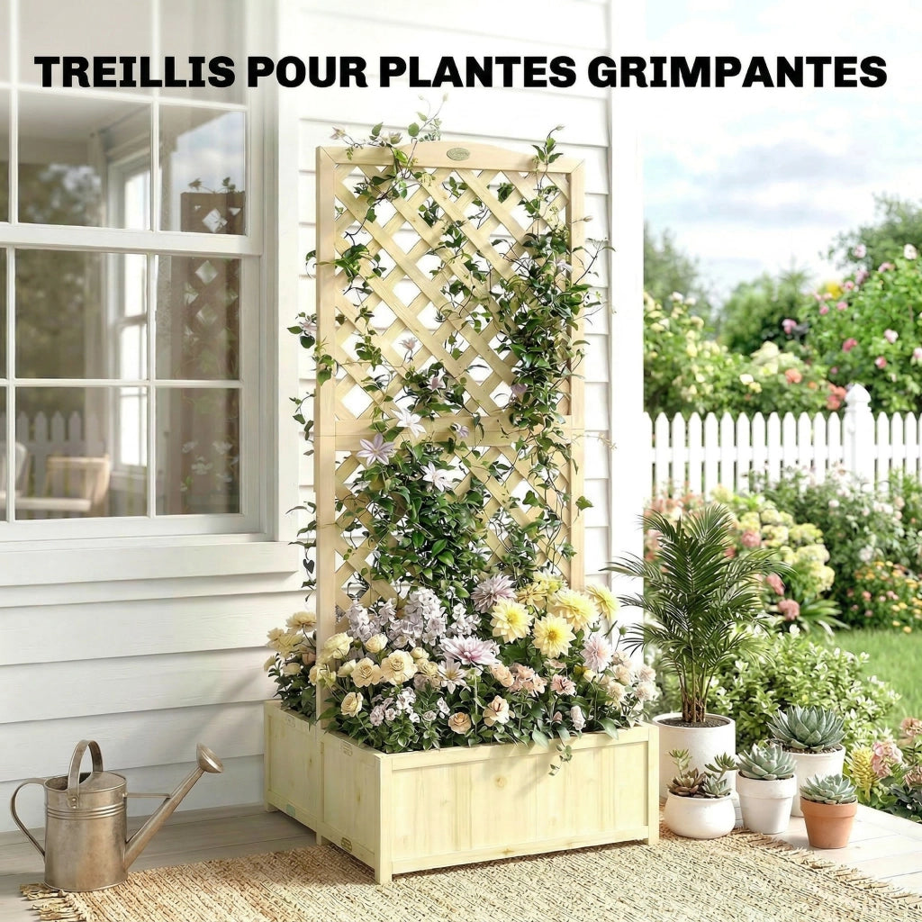 Jardiniere con griglia per piante rampicanti ¨C zephmum ¨C legno, pieghevole, 73x70x170 cm, naturale