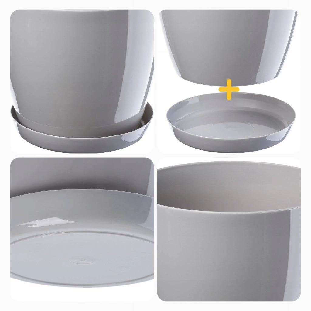 Vaso da fiori KADAX, fioriera, coperchio, 23 cm, supporto per fiori, plastica grigia, 3 pezzi.