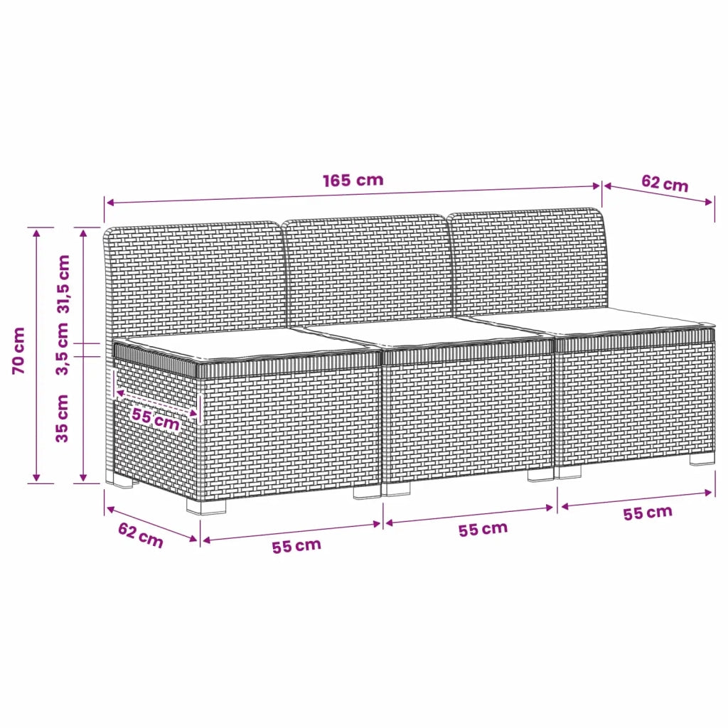Divano da giardino 3 posti con cuscini in look rattan PP 8011960