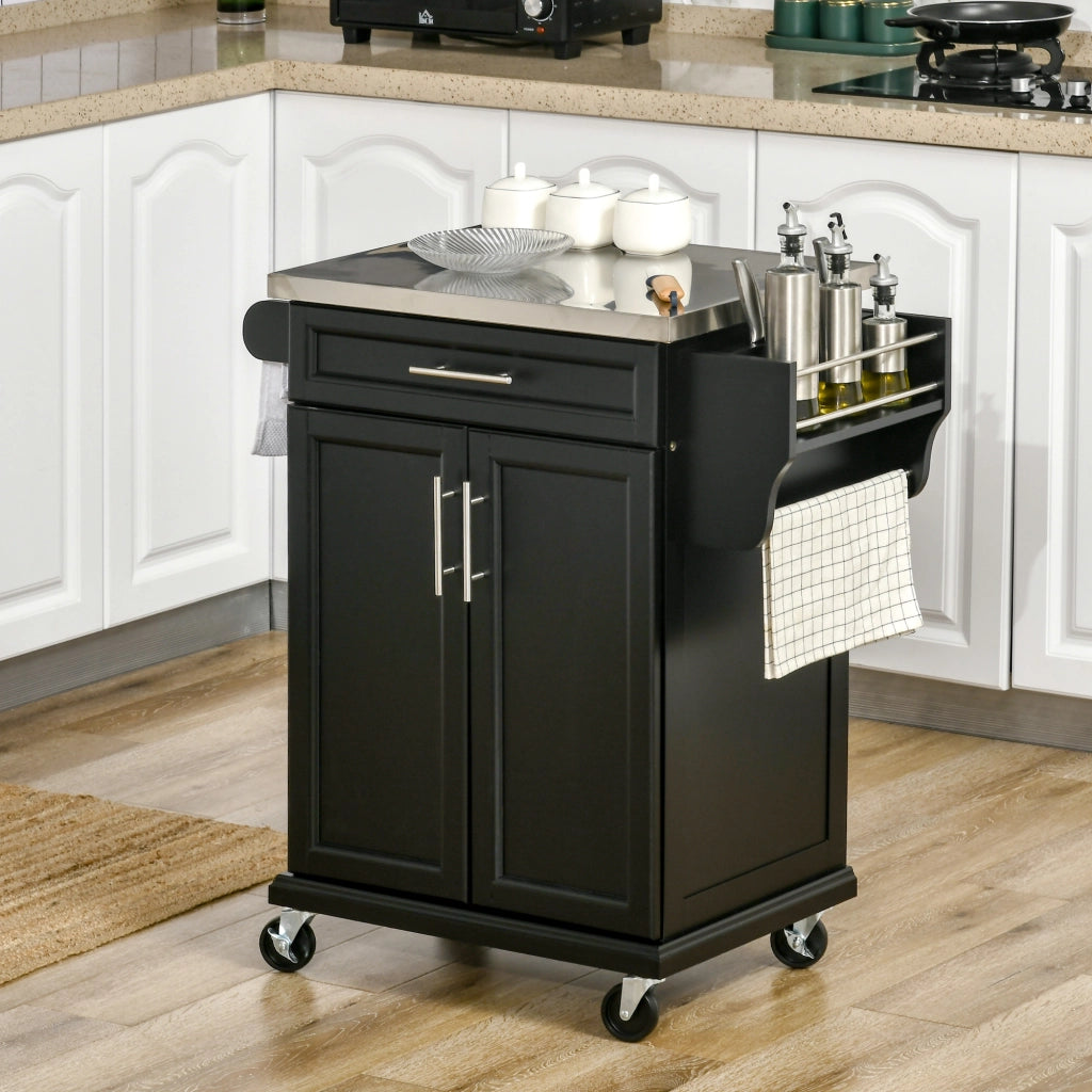 Tavolino da cucina con ruote ¨C zephmum ¨C nero, acciaio inox, 83.5x45.7x90.5 cm