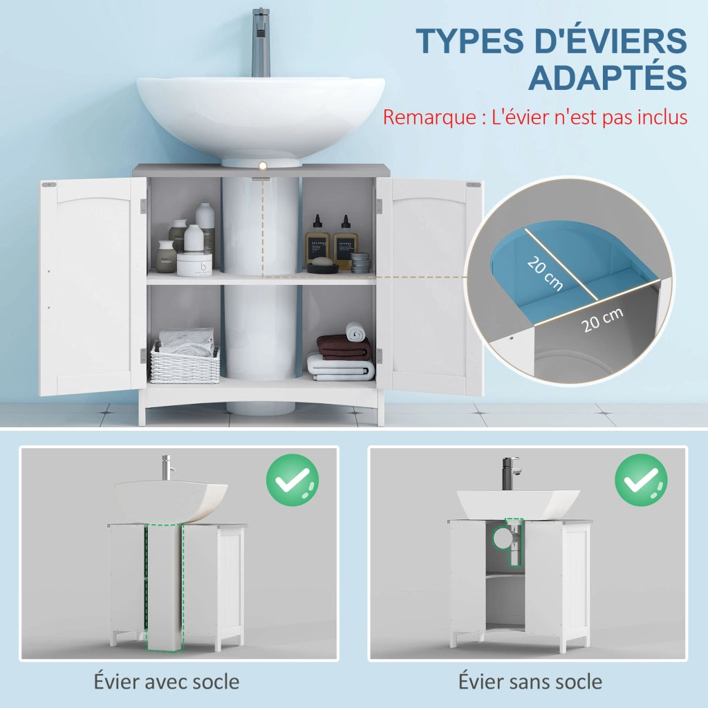 Mobiletto Sottolavabo Bagno con Ante e Ripiani Regolabili ¨C Zephmum ¨C Bianco 60x30x80 cm