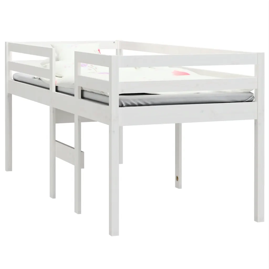Letto a Soppalco Bianco 75x190 cm in Legno Massello di Pino