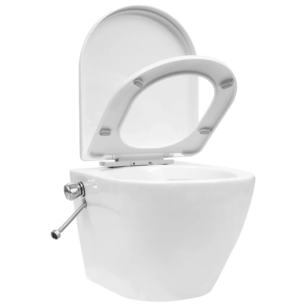 WC a Muro senza Bordo con Sciacquone Nascosto Ceramica Bianco 3055348