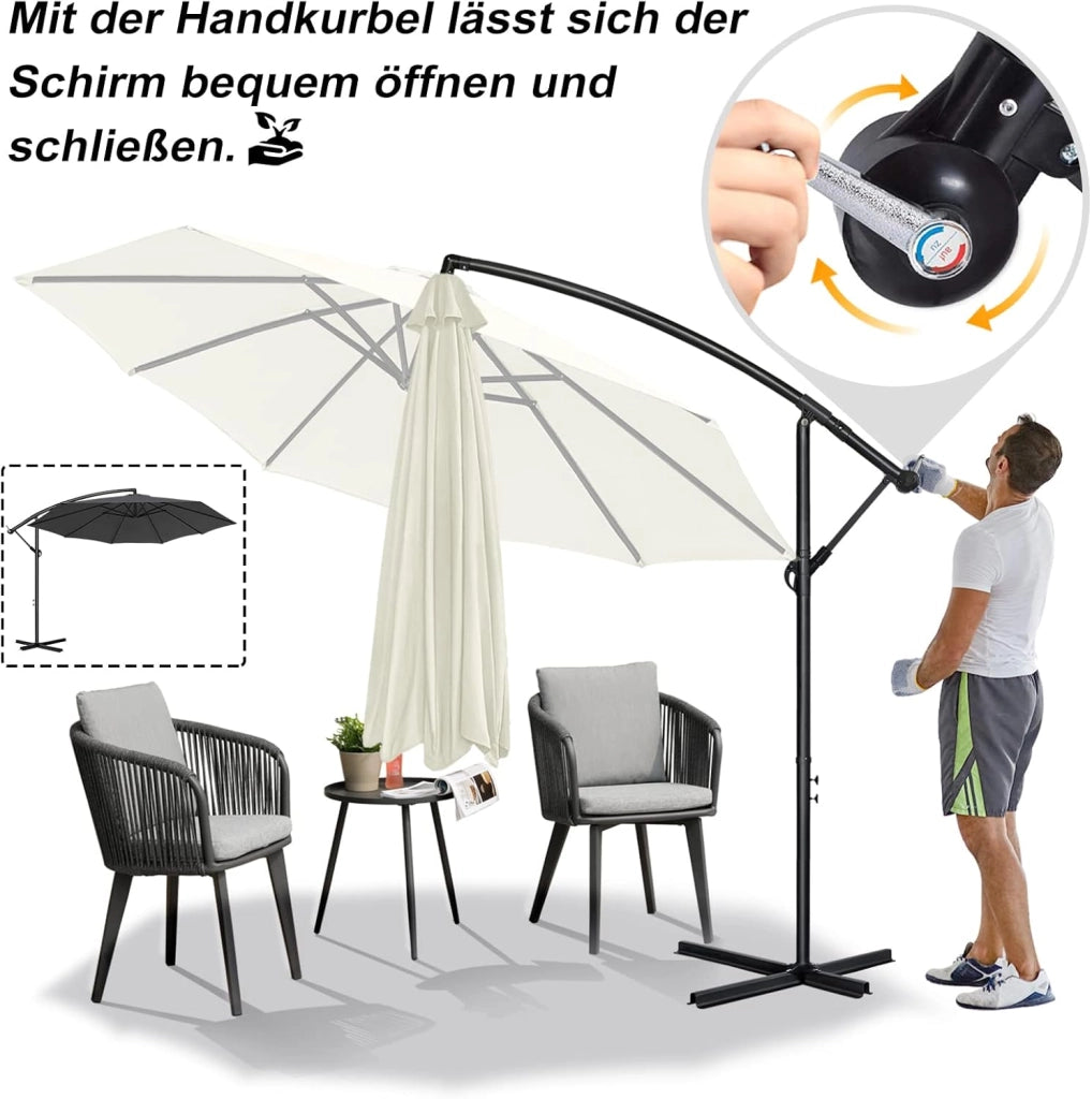 Ombrellone parasole con manovella, in alluminio, ombrellone da giardino, balcone, con supporto, protezione dai raggi UV, terrazza, giardino, spiaggia