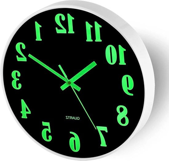 Orologio da Parete Grande con Luce 30 cm - Silenzioso - Batterie - Per Camera da Letto e Cucina