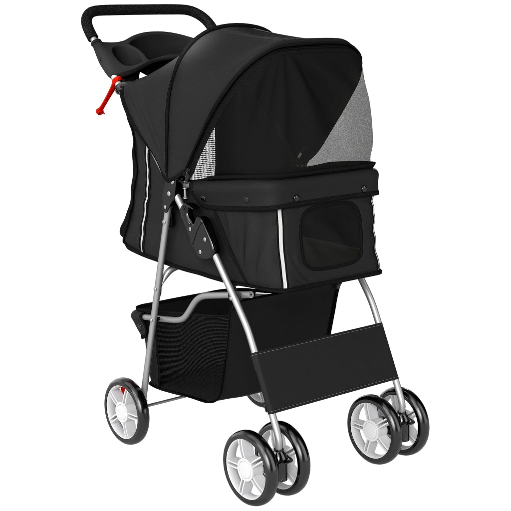 Passeggino per Cani Pieghevole 77x44x102 cm con Cestino e Portabicchiere Peso Max. 10 kg Nero
