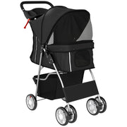 Passeggino per Cani Pieghevole 77x44x102 cm con Cestino e Portabicchiere Peso Max. 10 kg Nero