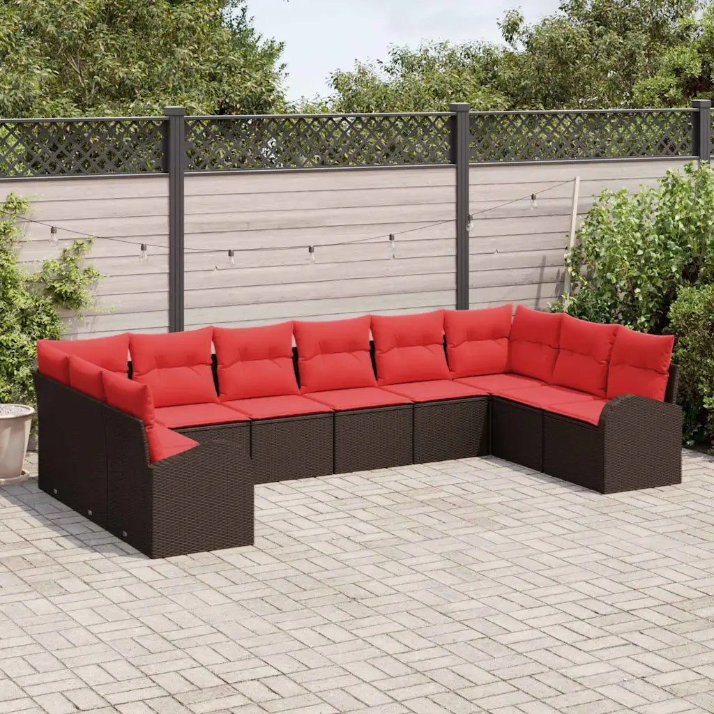 Set di divani con cuscino 10 pcs Marrone polyrattan