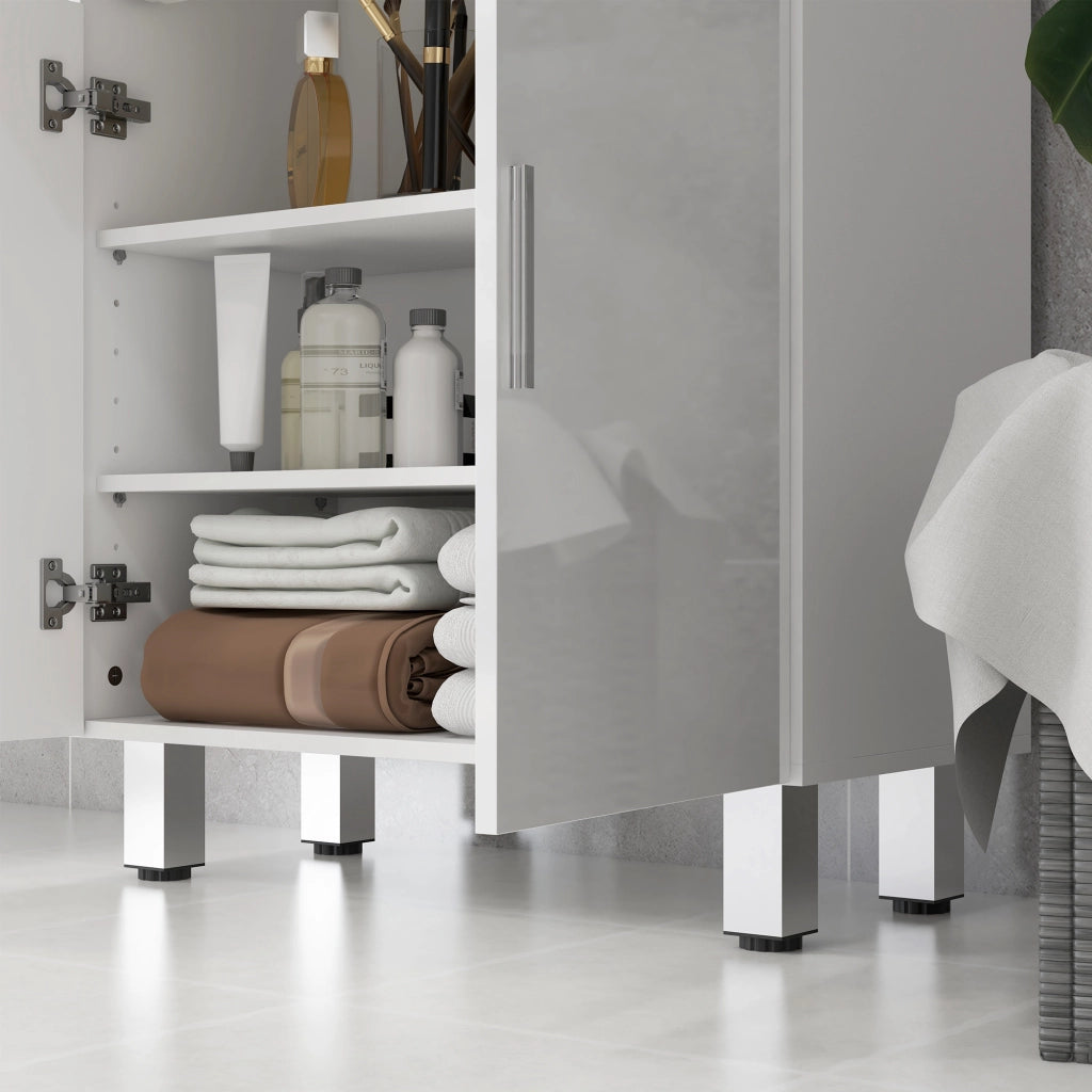 Mobile Bagno 60x30x93 cm con 2 Cassetti e Armadietto Rivestimento in Melamina Bianco