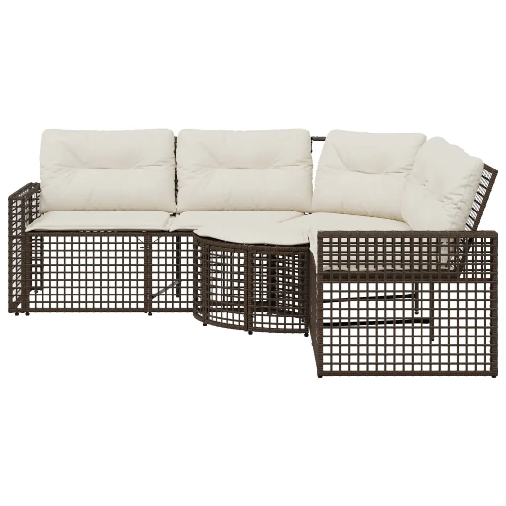 Divano da Giardino a L con Cuscini e Pouf-Sofa da Giardino-Divano da esterno Marrone in Polyrattan
