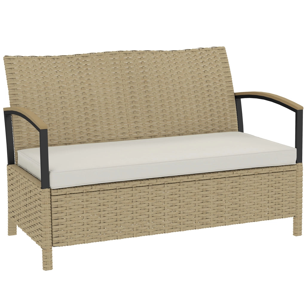 Panca Contenitore 125L con Cuscino Imbottito, in Metallo, 123x70x82 cm, Cachi