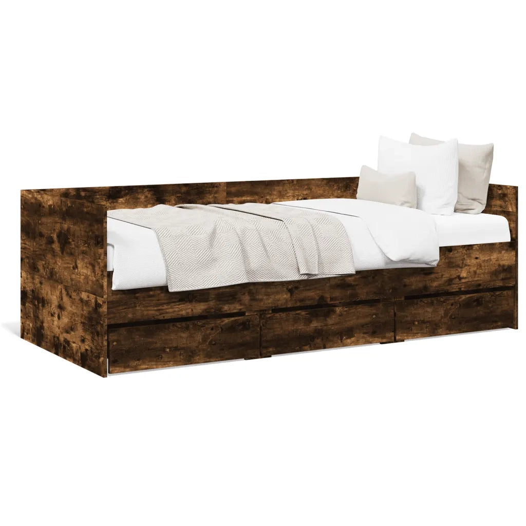 Divano Letto con Cassetti senza Materasso Rovere Fumo 75x190 cm 3280836