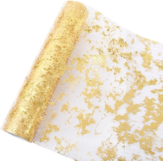 Decorazione di tavola in metallo glitter dorato con effetto tule per festa, Natale, matrimonio, comunioni