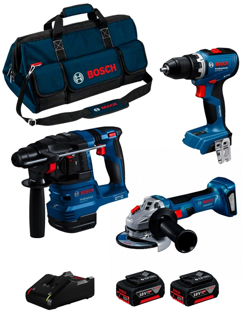 BOSCH Kit 0615A50094 (GSR 18V-65 + GWS 18V-8 + GBH 18V-22 + 2 x 4,0Ah + GAL18V-40 + Borsa)