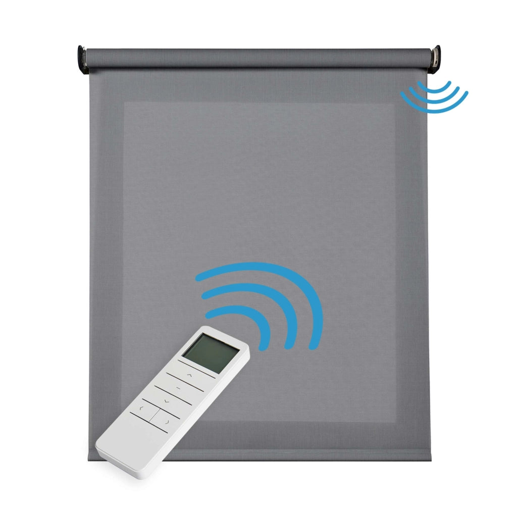 Tende a Rullo Motorizzate Screen Premium con finiture in alluminio Tessuto Tecnico con Motore e Telecomando  Grigio Scuro 80x250 cm