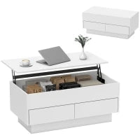 Tavolino da salotto con scomparto nascosto e 2 cassetti, 100 x 50 x 44 cm, bianco