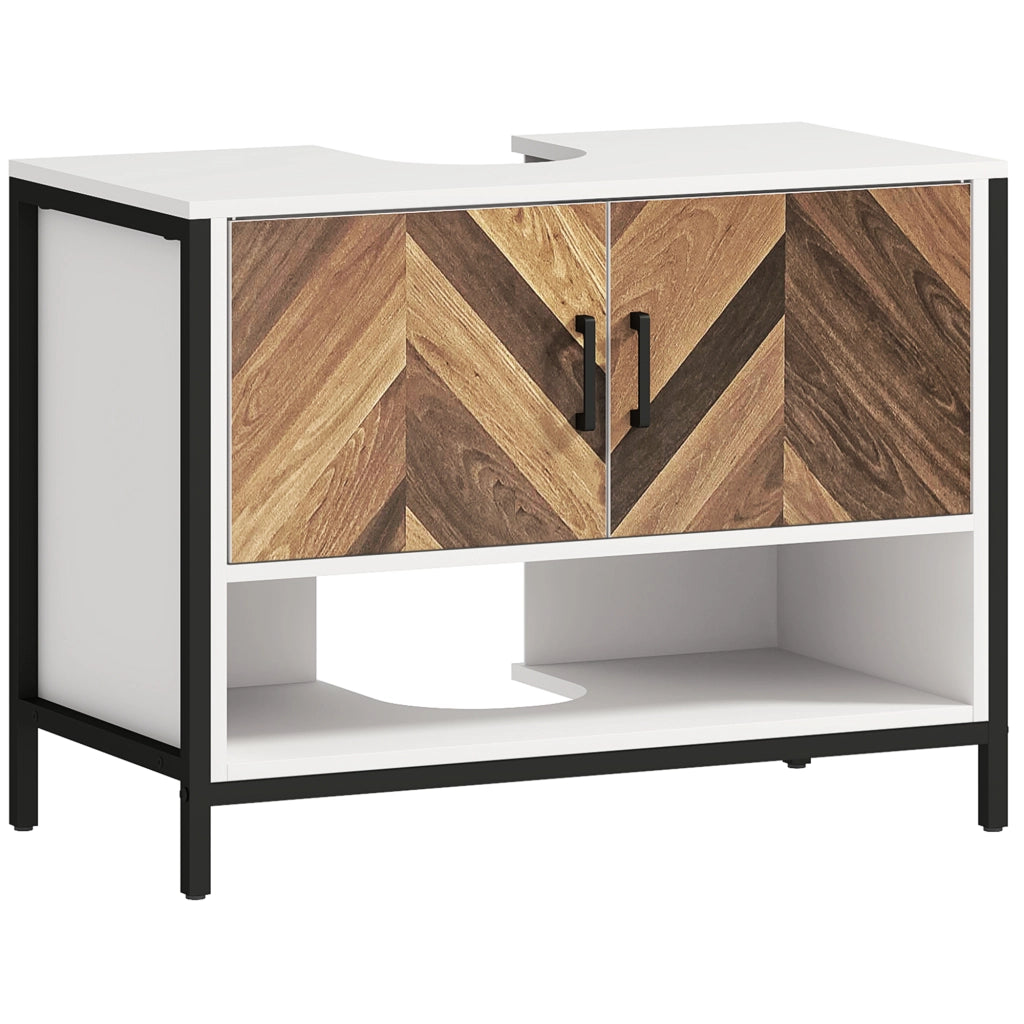 Mobile sottolavabo con 2 ante e ripiano aperto ¨C Xylo ¨C Crema e Noce 80x40x60 cm