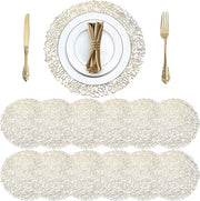 12 pezzi di 38 cm piatti di vinile rotondi stampati a rilievo con superficie antiscivolo e asciugatura rapida, placemats d'argento per il matrimonio da tavola da pranzo decorazione per la cucina