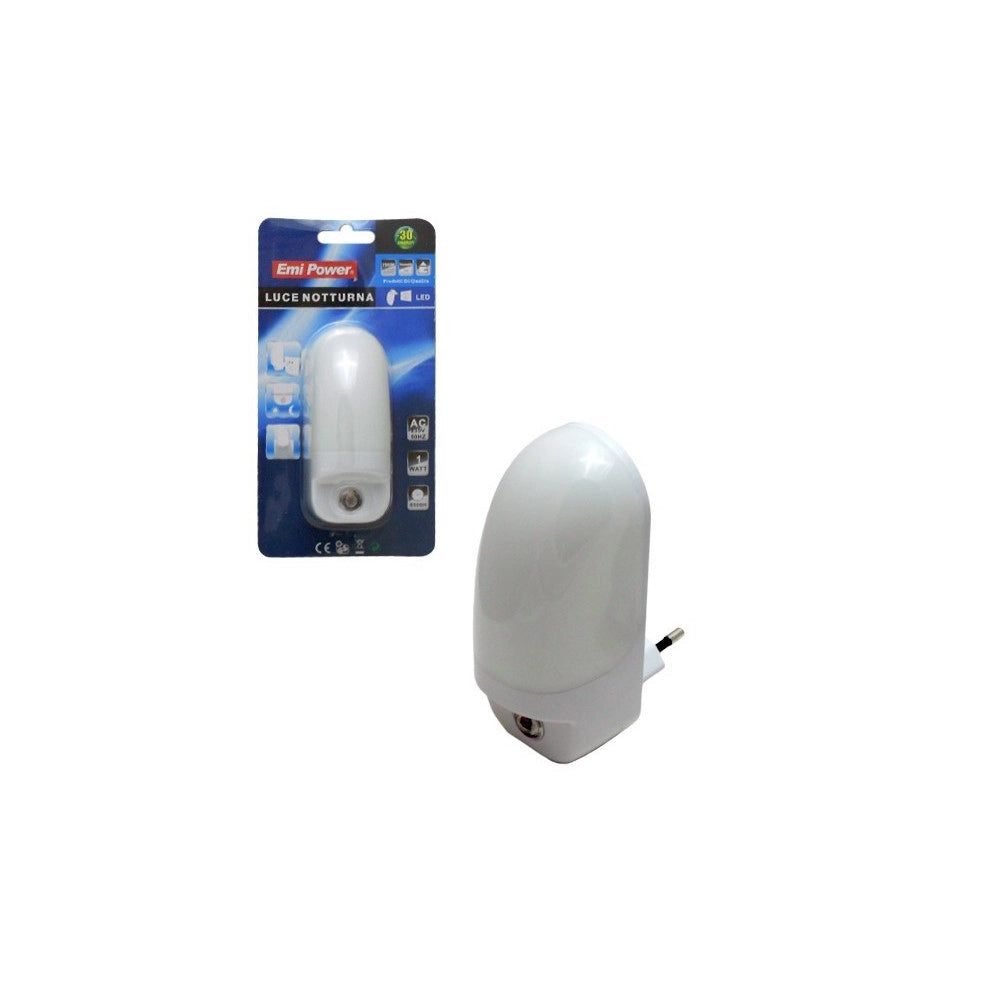 Trade Shop - Lampada Notturna Luce Notte Da 1w Con Interruttore On Off 6000 H 7000 K Fredda -