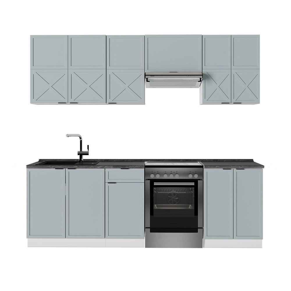 Cucina componibile Fame-Line Blu-grigio chiaro/Bianco 240 cm, PL Antracite Vicco