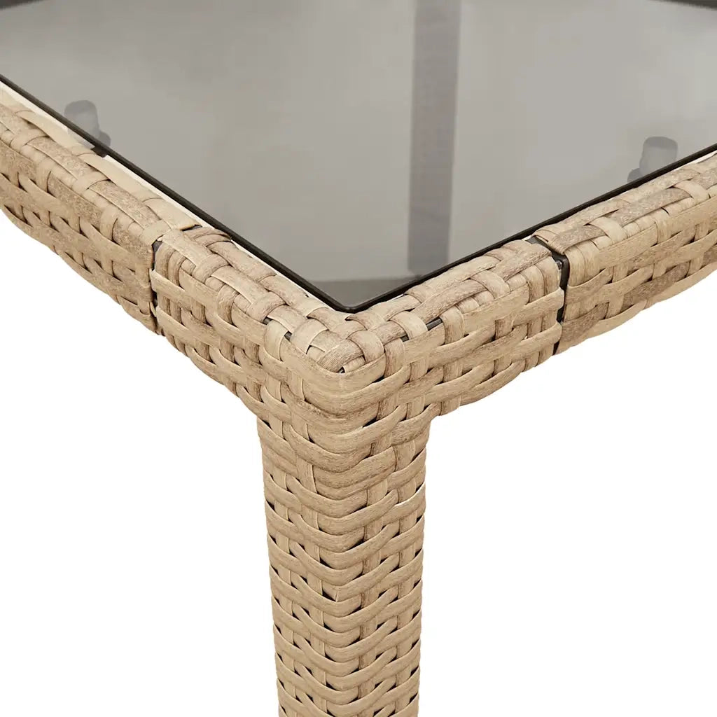 Tavolo da Giardino | Tavolino da esterno con Piano Vetro Beige 90x90x75 cm Polyrattan