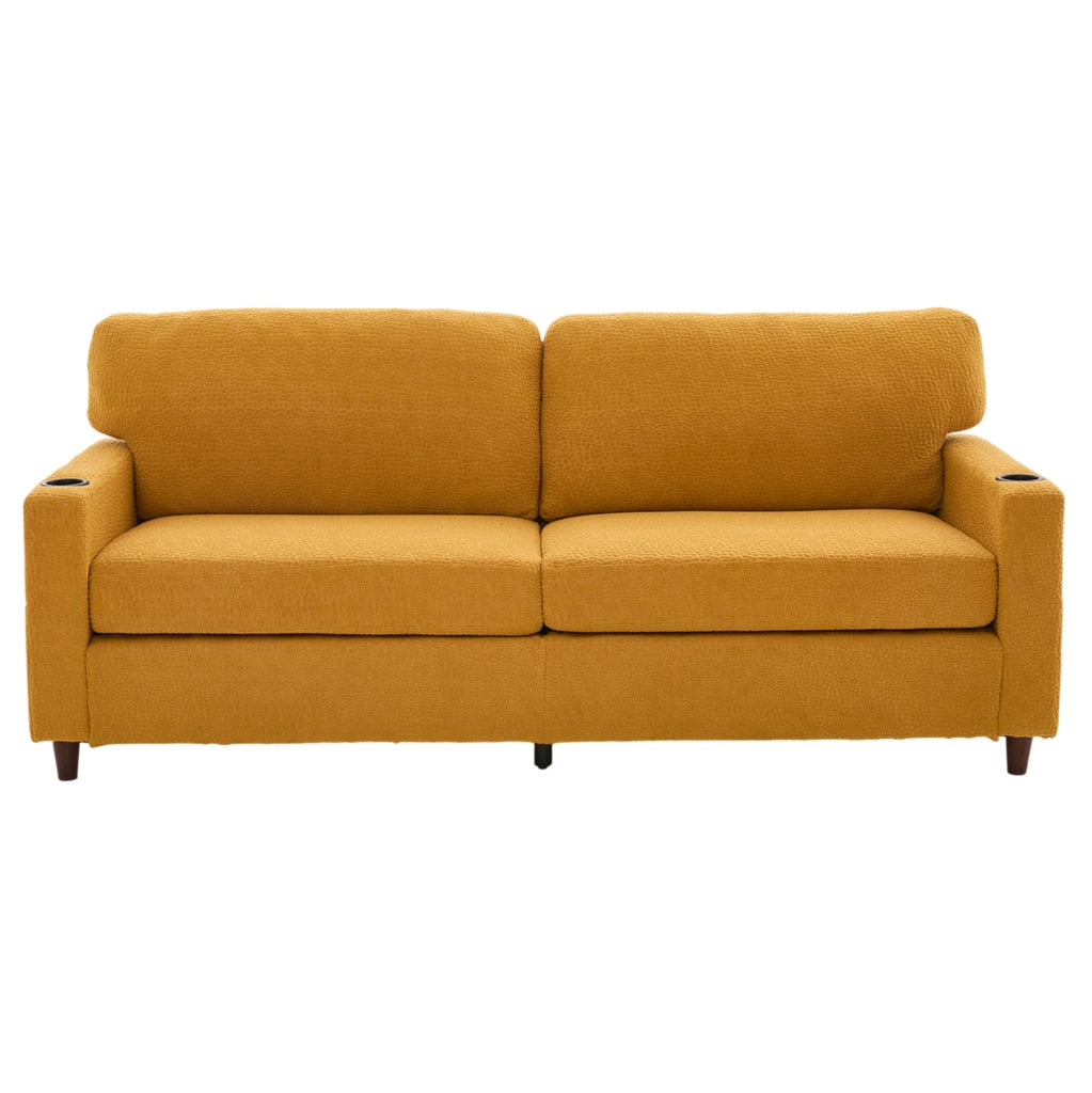 Divano a 2 posti 203x77.5x86 cm con USB-C; LED e portabicchieri in chenille giallo senape