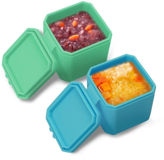 Due piccioni in silicone con coperchio, contenitore per salse, scatola per pranzo per ufficio, viaggio e picnic (verde, blu)