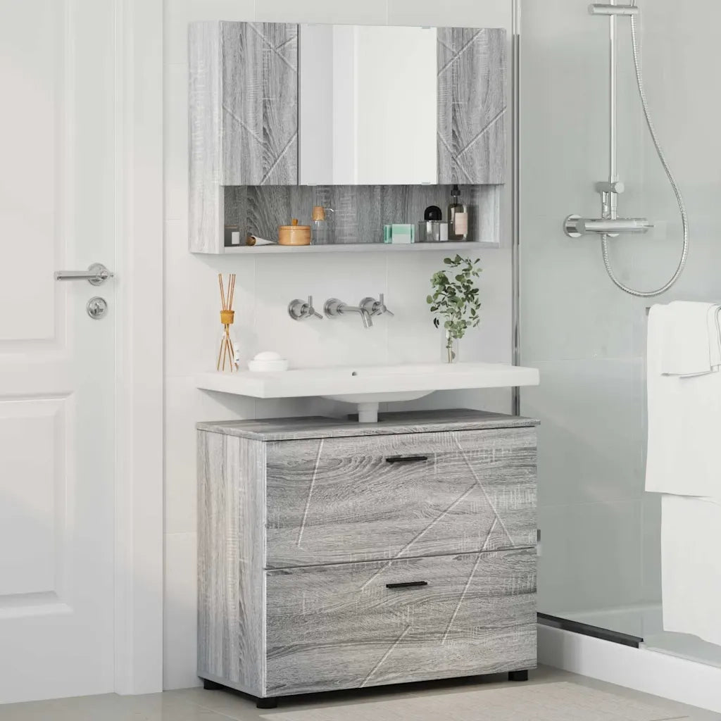 vidaXL Set di mobili per il bagno con cassetto 2 pcs Grigio sonoma