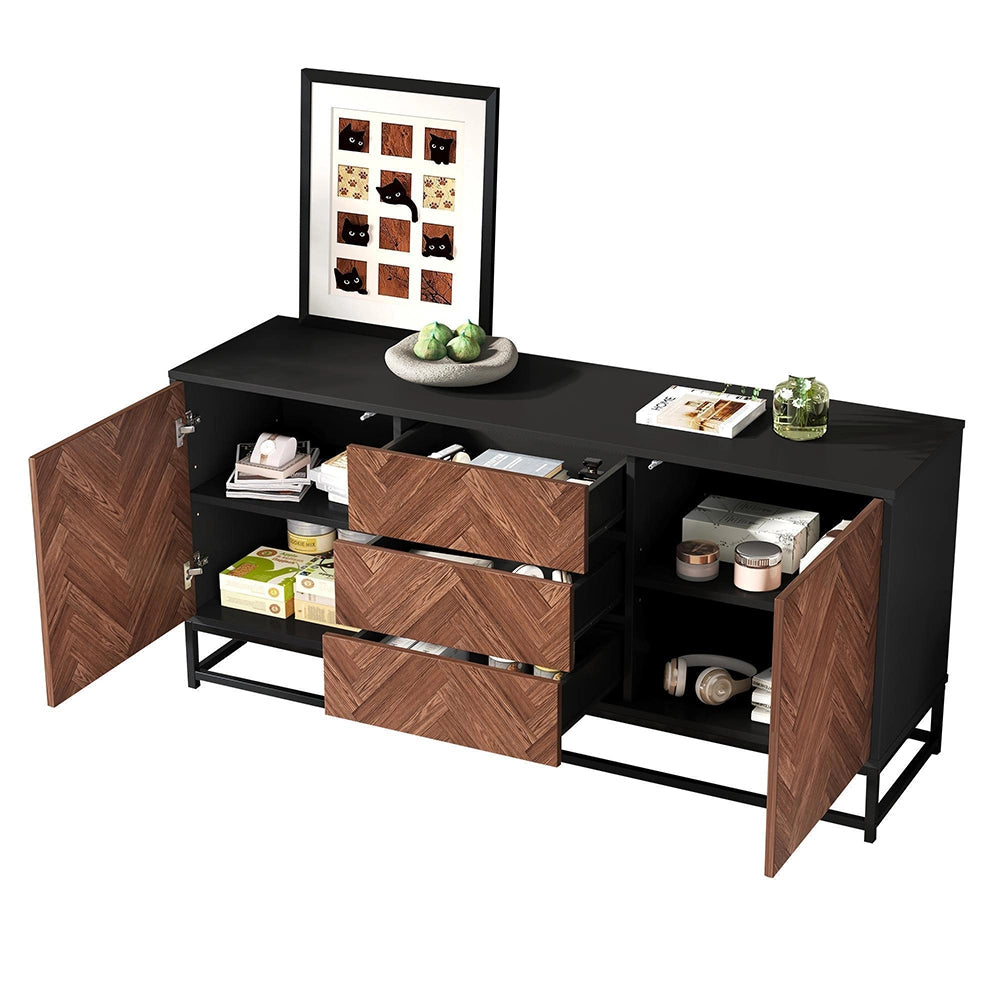 Credenza Soggiorno 145x40x67cm - Xylo - Moderna con 3 Cassetti e 2 Ante, Legno e Nero