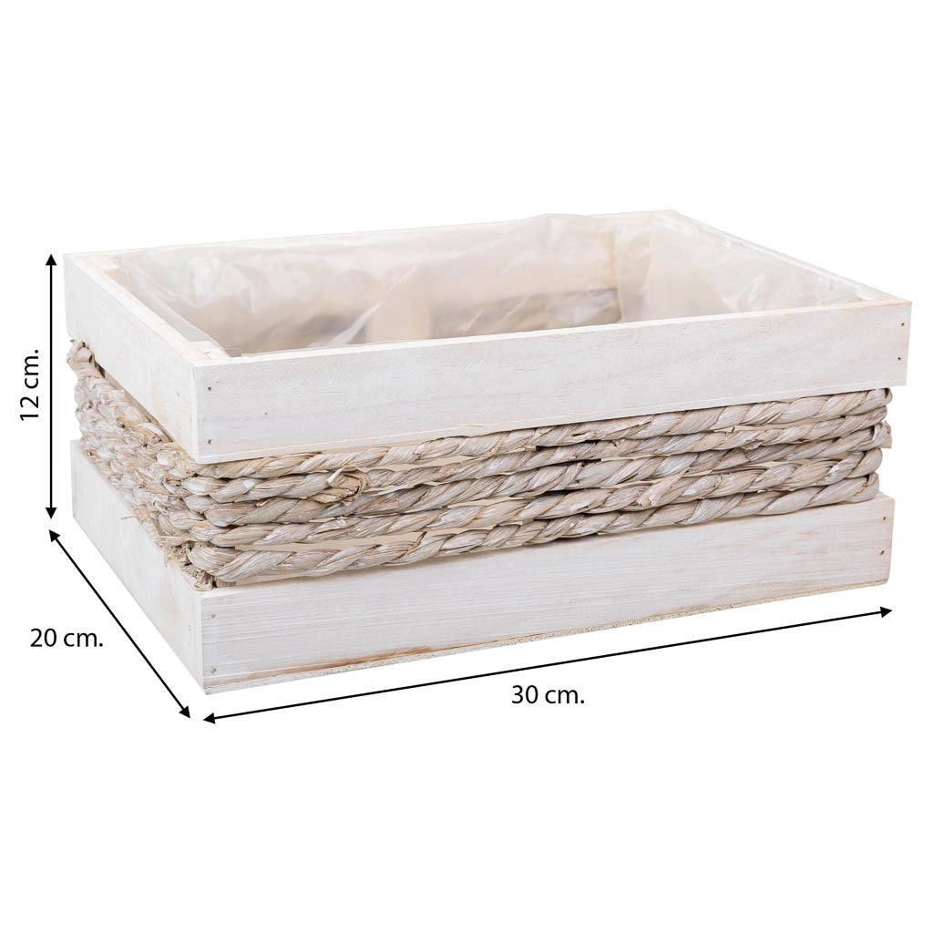 Cesto in legno e corda bianco 30x20x12/27h