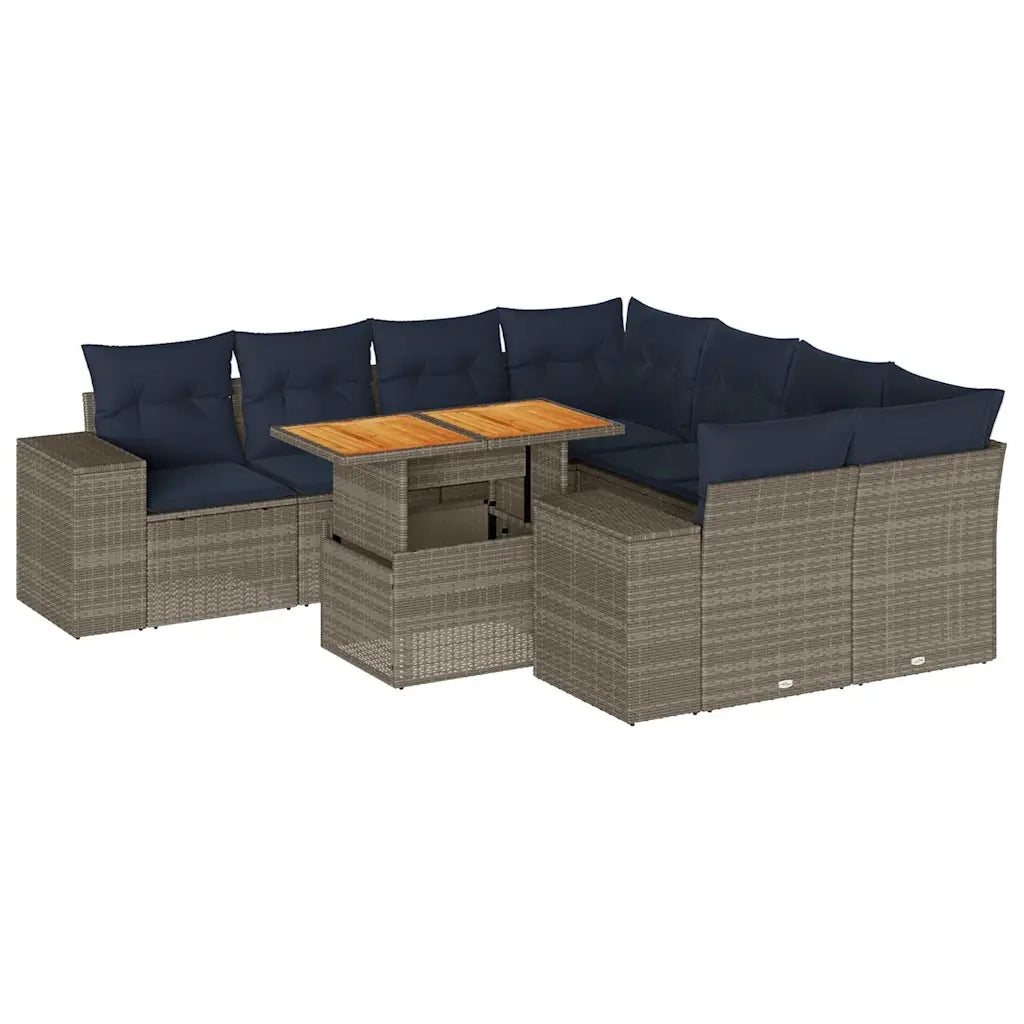 Set Divano da Giardino 9 pz con Cuscini Grigio in Polyrattan 3327358