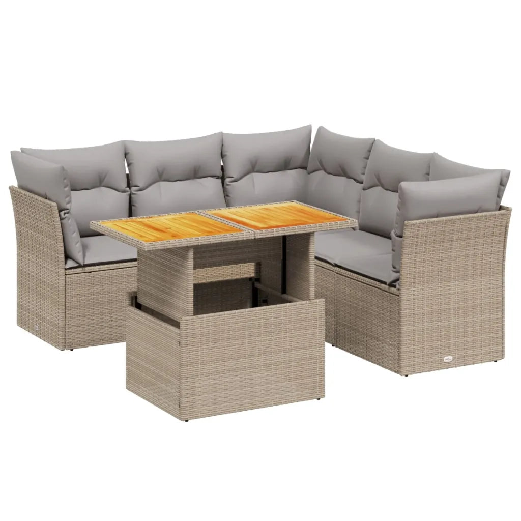 Set Divano da Giardino 5 pz con Cuscini Beige in Polyrattan
