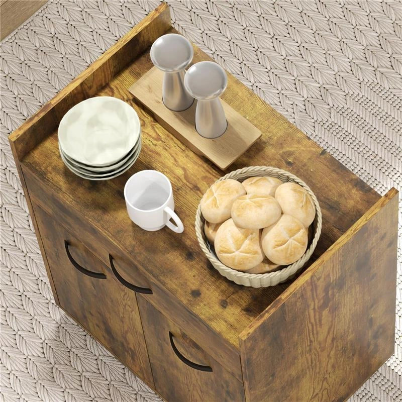 CARRELLO DA CUCINA CON CASSETTO ARMADIETTO E 4 RUOTE IN LEGNO 60X40X77CM MARRONE RUSTICO