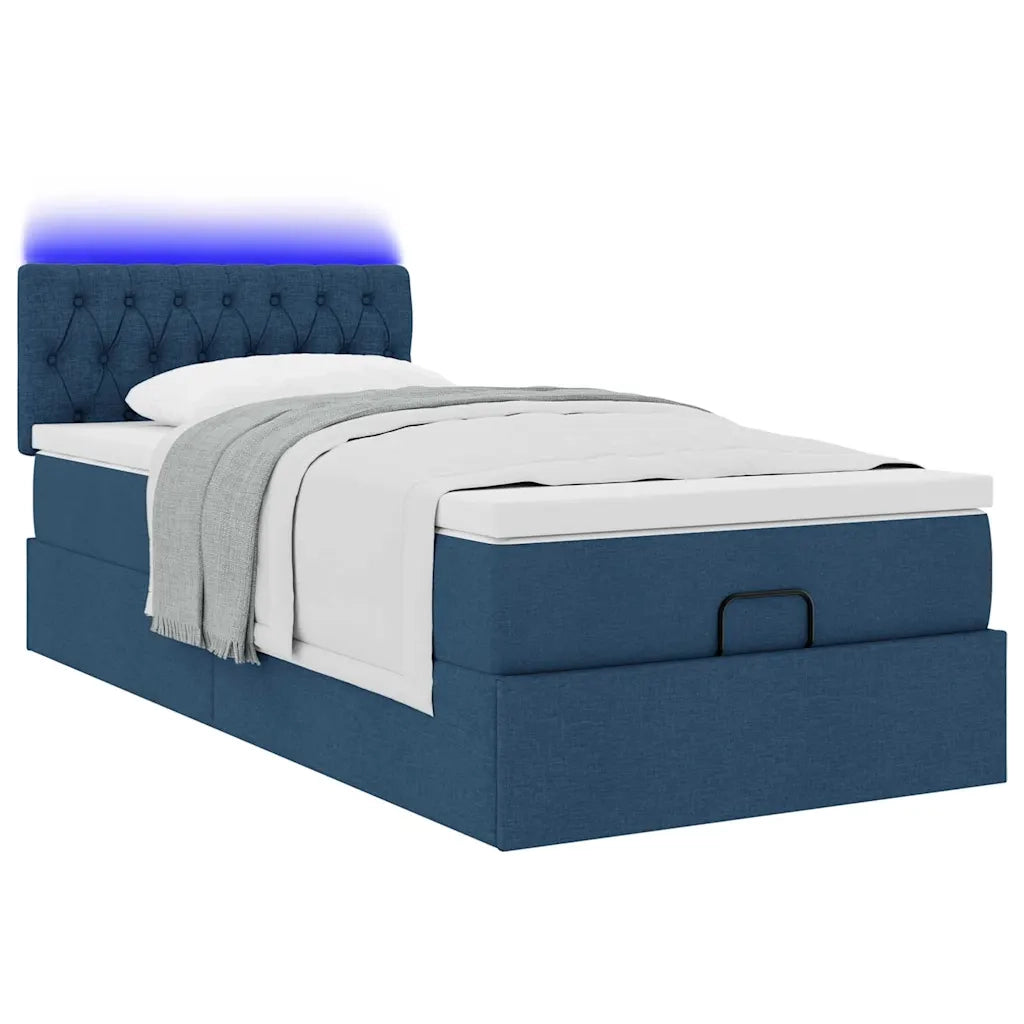 Struttura Letto Pouf con Materasso Blu 90x190 cm in Tessuto 3312359