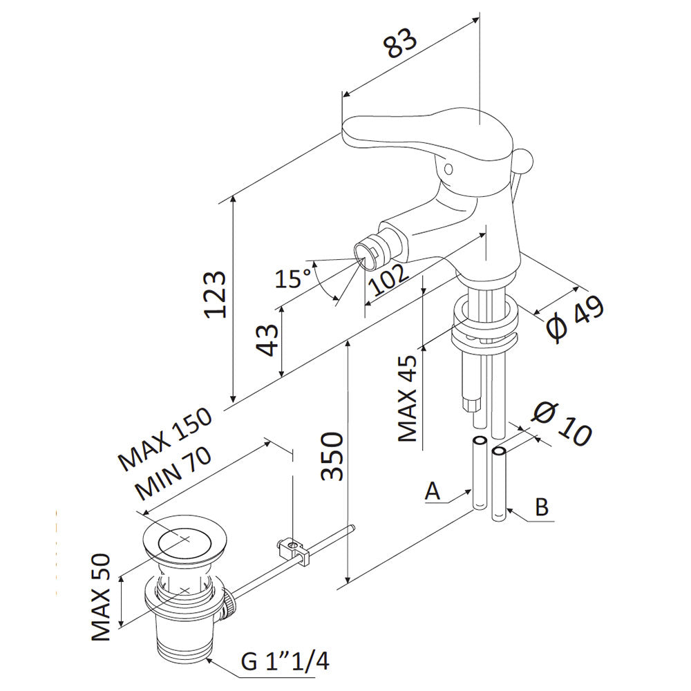 Rubinetto Miscelatore Monocomando Bidet in Ottone Mariani Epic Cromato