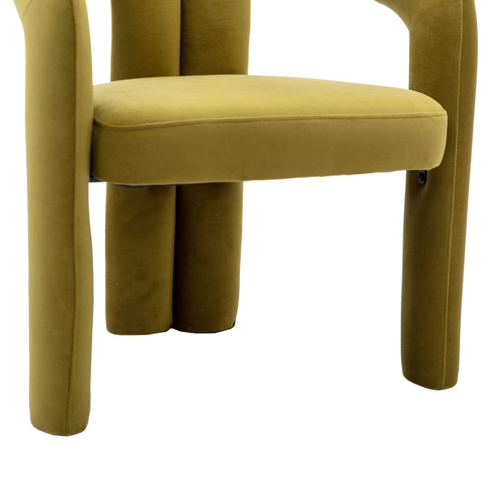 Sedia da pranzo in velluto verde oliva con braccioli; 64 x 50;5 x 71 cm