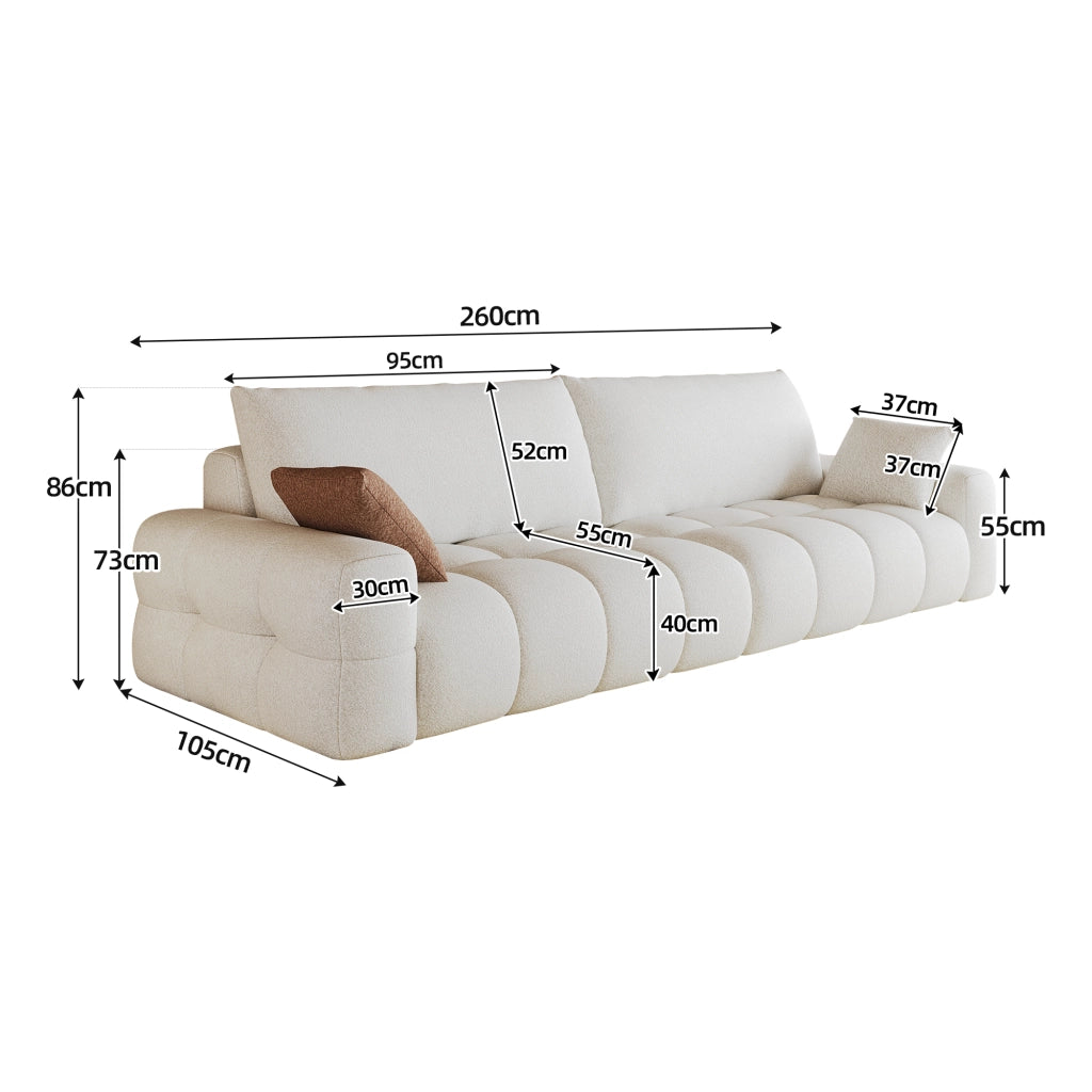 Divano modulare con chaise longue reversibile e seduta profonda senza montaggio in tessuto bianco crema 260 cm