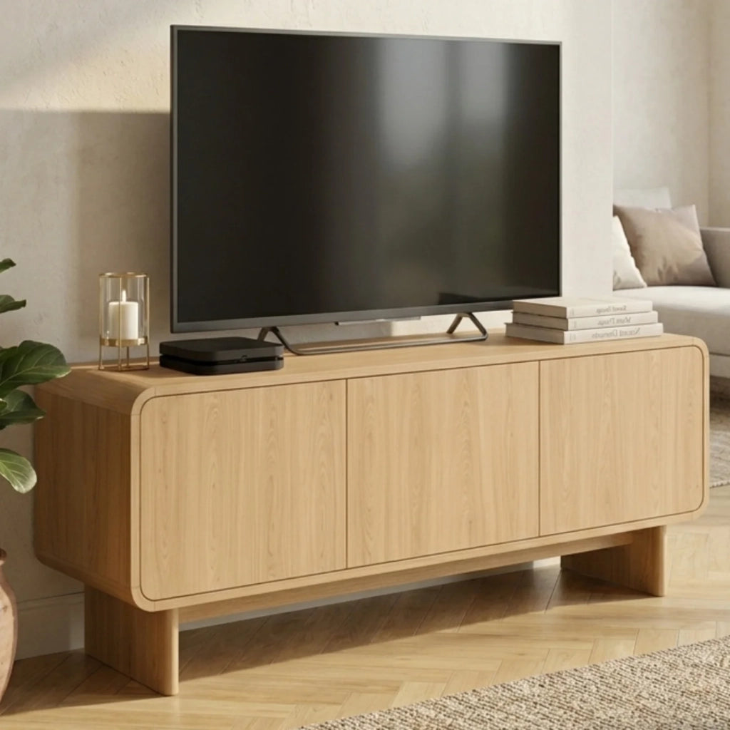 IDMarket - 140 cm CAPUCINE Mobile TV a 3 ante dal design arrotondato in faggio