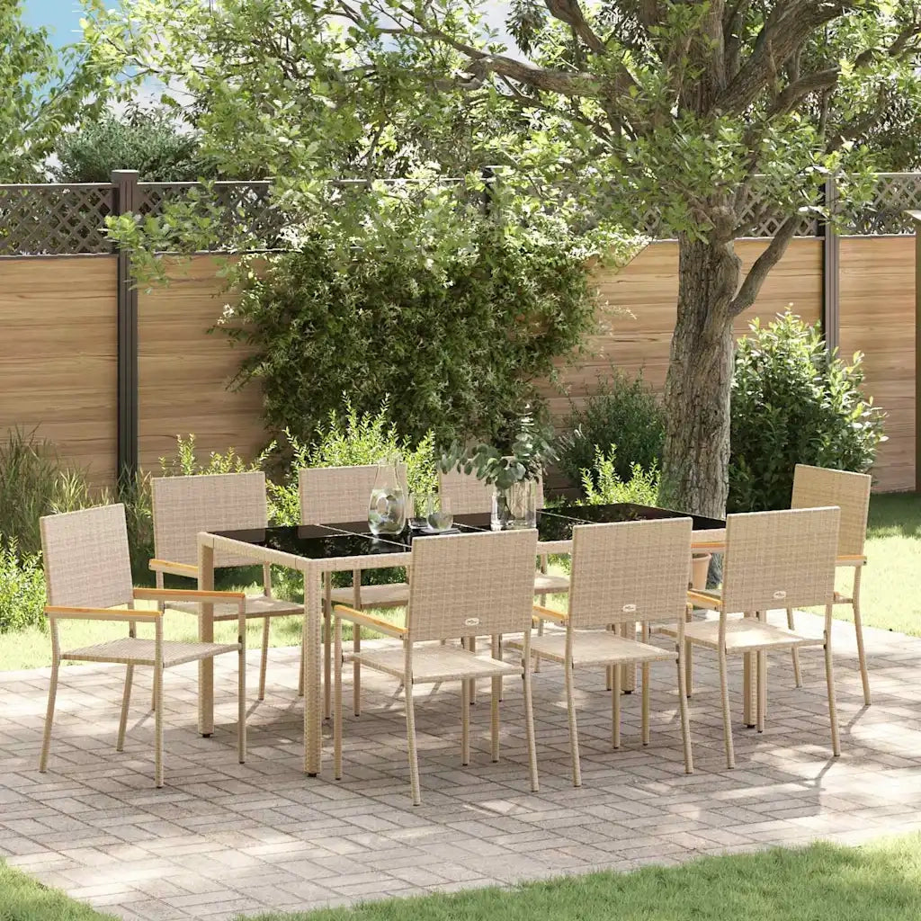 Set da Pranzo per Giardino 9 pcs Beige polyrattan 3365401