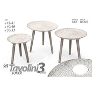 Trade Shop - Set 3pz Tavolini Piedi Legno Salotto Giardino Anticati ø45-40-30cm Tondi 783982 -