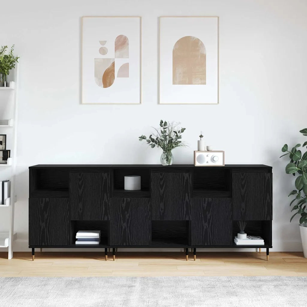 vidaXL Sideboards 3 pcs Rovere nero 180 x 35 x 70 cm Legno multistrato