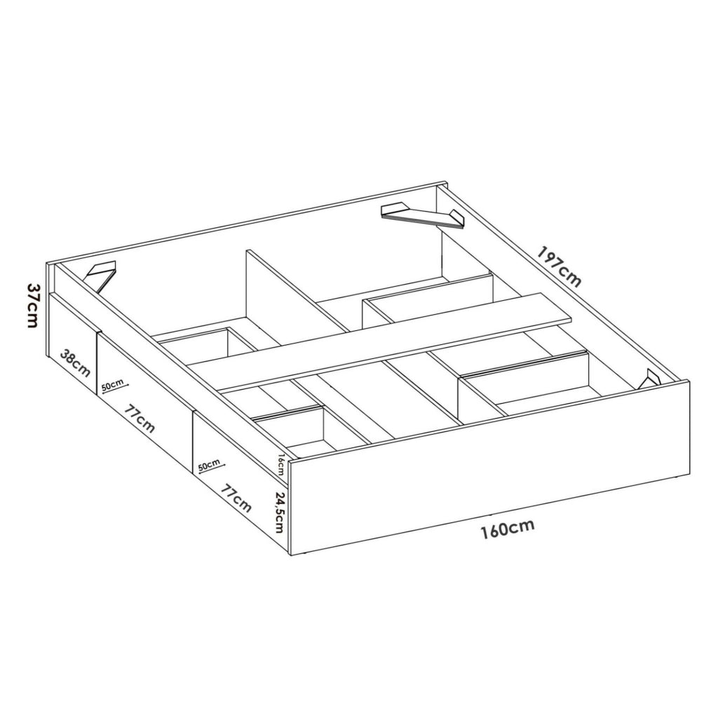 Letto matrimoniale Angus, Sommier giroletto, Struttura letto contenitore con 4 cassetti, 197x160h37 cm, Bianco