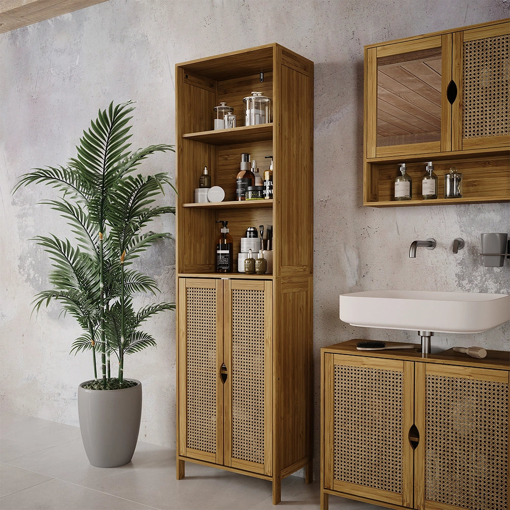 Vicco Armadio per il bagno Bambù 48 x 170 cm con 2 porte
