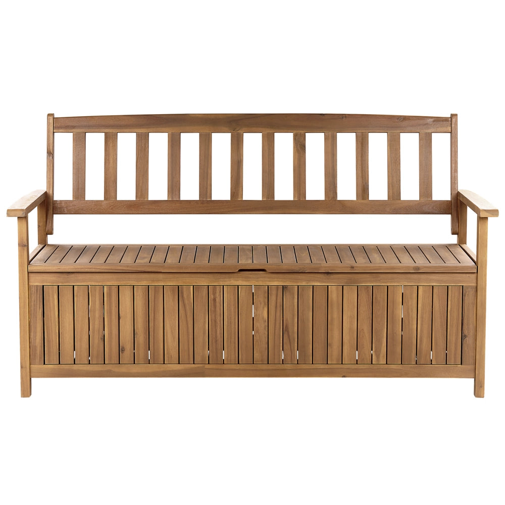 Panca da giardino con contenitore in legno di acacia di colore chiaro 160 cm esterno terrazzo