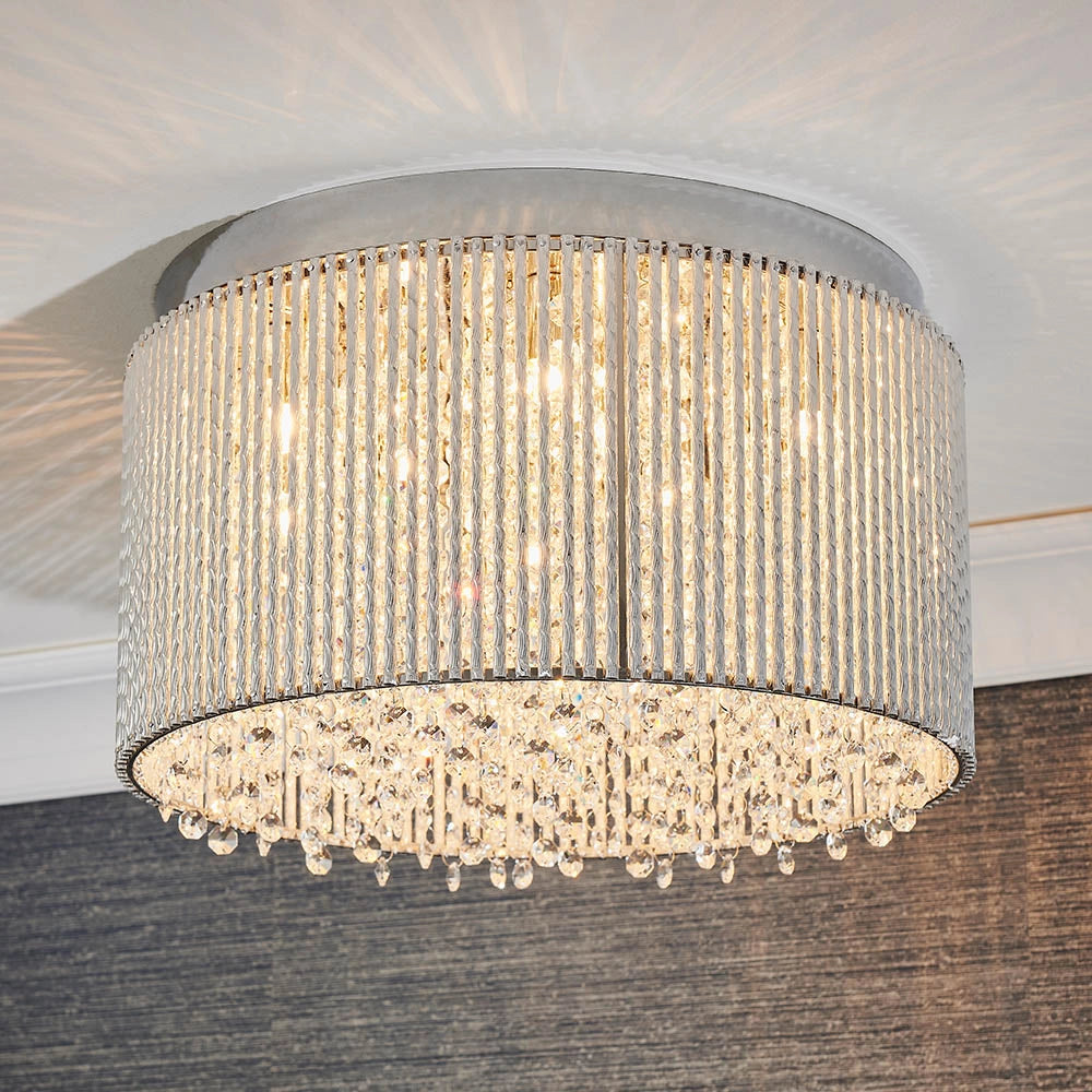 Plafoniera glamour cromo cristallo tonda 10xG9 Endon Galina