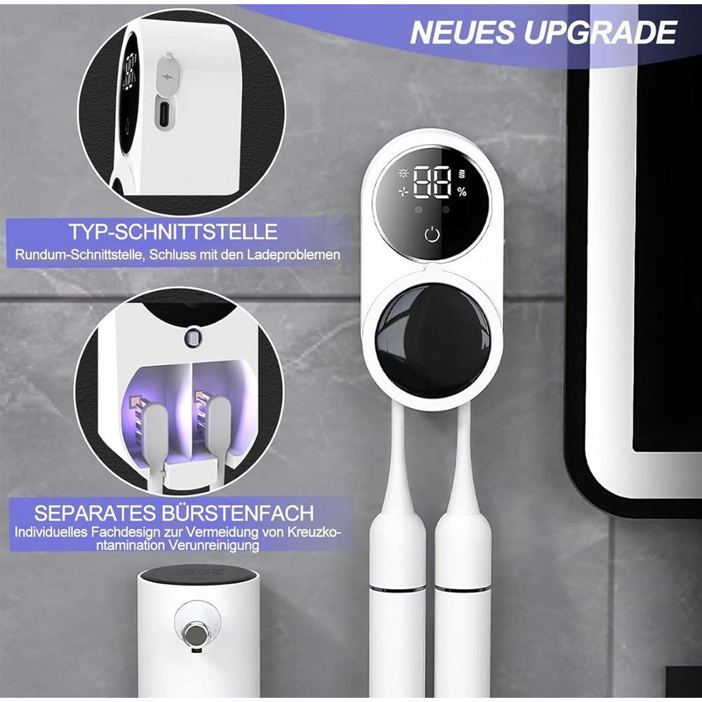 Trade Shop - Porta Spazzolini Uv Sterilizzatore Con Sensore Infrarossi Display Led Usb A Parete -